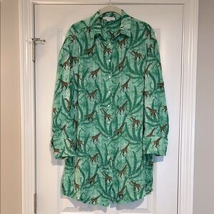 Jane + Delancey Women's Green Giraffe Print Button Down Shirt Dress Size Medium